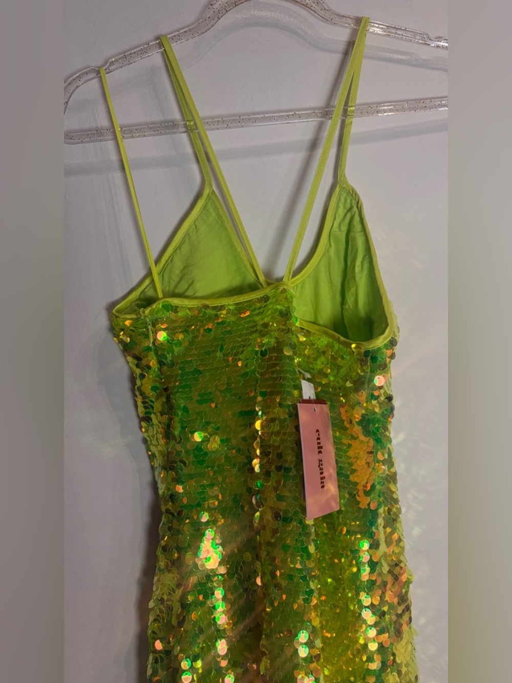 Cult Gaia NWT Lily Crisscross-Strap Sequin Maxi Dress in Acid Fern Green Medium - Picture 8 of 11